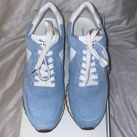 NWT VOILE BLANCHE JULIA Leather And Suede Sneakers in White-Light Blue - Picture 8 of 15